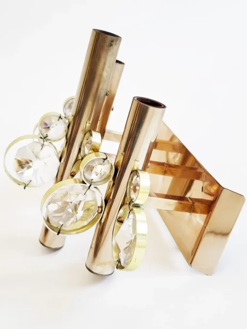 Best Pamono Gold-Plated Brass and Crystal Wall Light by Gaetano Sciolari for Palwa, 1970s