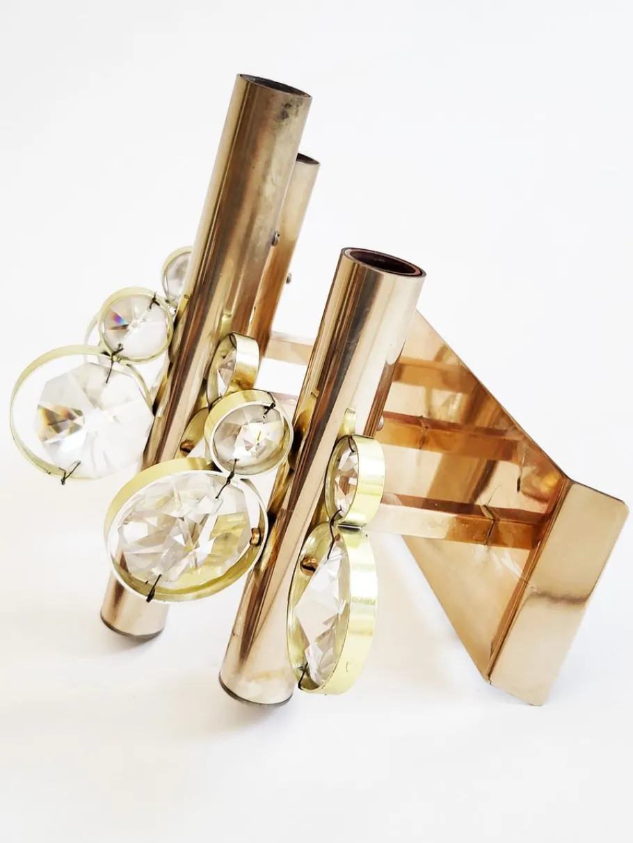 Best Pamono Gold-Plated Brass and Crystal Wall Light by Gaetano Sciolari for Palwa, 1970s