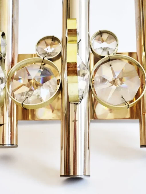 Best Pamono Gold-Plated Brass and Crystal Wall Light by Gaetano Sciolari for Palwa, 1970s