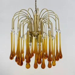 Hot Pamono Gold-Plated Metal & Murano Glass Drop Chandelier by Paolo Venini for Mand Eurolux, 1970s