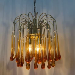 Hot Pamono Gold-Plated Metal & Murano Glass Drop Chandelier by Paolo Venini for Mand Eurolux, 1970s