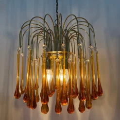 Hot Pamono Gold-Plated Metal & Murano Glass Drop Chandelier by Paolo Venini for Mand Eurolux, 1970s