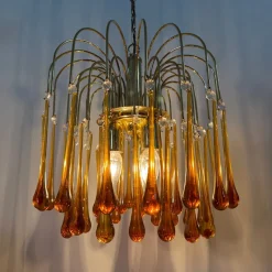 Hot Pamono Gold-Plated Metal & Murano Glass Drop Chandelier by Paolo Venini for Mand Eurolux, 1970s