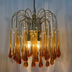 Hot Pamono Gold-Plated Metal & Murano Glass Drop Chandelier by Paolo Venini for Mand Eurolux, 1970s