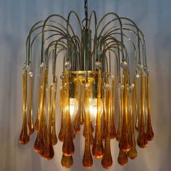 Hot Pamono Gold-Plated Metal & Murano Glass Drop Chandelier by Paolo Venini for Mand Eurolux, 1970s