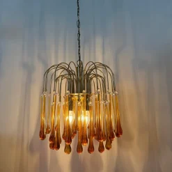 Hot Pamono Gold-Plated Metal & Murano Glass Drop Chandelier by Paolo Venini for Mand Eurolux, 1970s