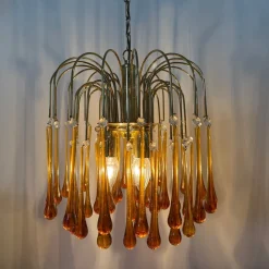 Hot Pamono Gold-Plated Metal & Murano Glass Drop Chandelier by Paolo Venini for Mand Eurolux, 1970s