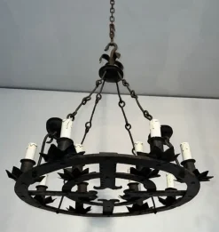 Online Pamono Gothic Style Wrought Iron Chandelier with 12 Lights, 1940s