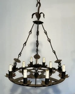 Online Pamono Gothic Style Wrought Iron Chandelier with 12 Lights, 1940s