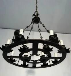 Online Pamono Gothic Style Wrought Iron Chandelier with 12 Lights, 1940s