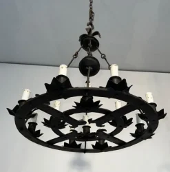 Online Pamono Gothic Style Wrought Iron Chandelier with 12 Lights, 1940s