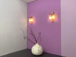 Discount Pamono Grand Hotel Wall Lamp in Murano Glass with Gold Dust and Purple Colored Flowers by Barovier & Toso, Venice, Italy, 1950s, Set of 2