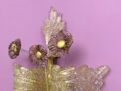 Discount Pamono Grand Hotel Wall Lamp in Murano Glass with Gold Dust and Purple Colored Flowers by Barovier & Toso, Venice, Italy, 1950s, Set of 2