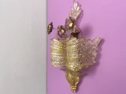 Discount Pamono Grand Hotel Wall Lamp in Murano Glass with Gold Dust and Purple Colored Flowers by Barovier & Toso, Venice, Italy, 1950s, Set of 2