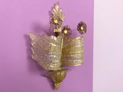 Discount Pamono Grand Hotel Wall Lamp in Murano Glass with Gold Dust and Purple Colored Flowers by Barovier & Toso, Venice, Italy, 1950s, Set of 2