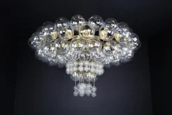 Online Pamono Grande Hotel Chandelier with Brass Fixture and Hand-Blown Glass Globes, 1960s