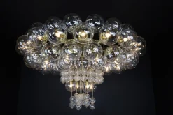 Online Pamono Grande Hotel Chandelier with Brass Fixture and Hand-Blown Glass Globes, 1960s
