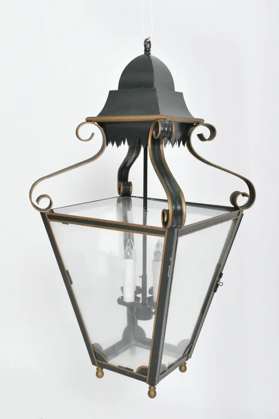 New Pamono Green and Gold Painted Sheet Metal Lantern, 1970s