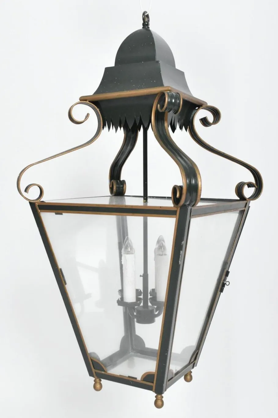 New Pamono Green and Gold Painted Sheet Metal Lantern, 1970s