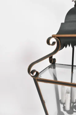 New Pamono Green and Gold Painted Sheet Metal Lantern, 1970s