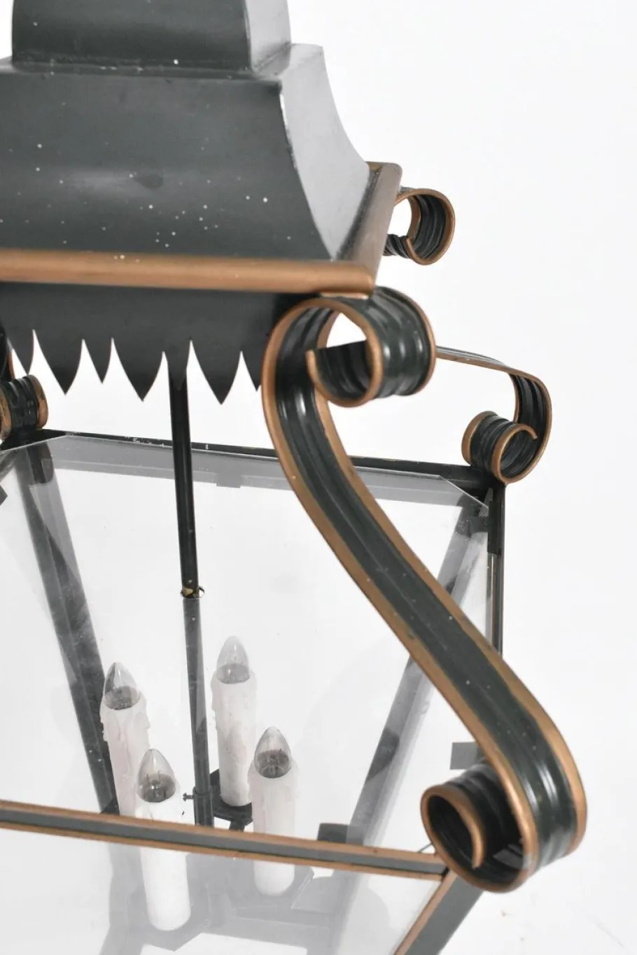 New Pamono Green and Gold Painted Sheet Metal Lantern, 1970s