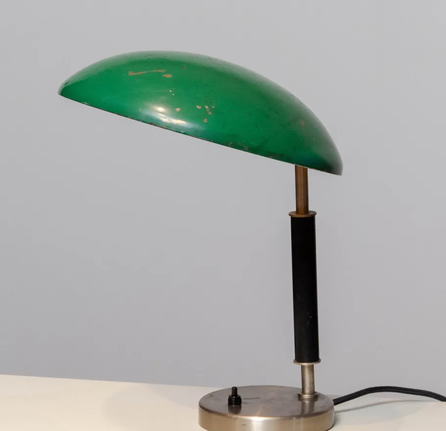 Pamono Green and Metal Table Lamp attributed to Harald Notini for Arvid Böhlmarks, 1930s