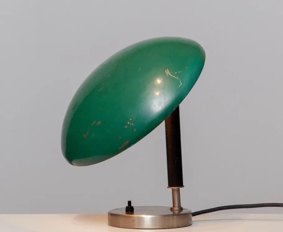 Pamono Green and Metal Table Lamp attributed to Harald Notini for Arvid Böhlmarks, 1930s
