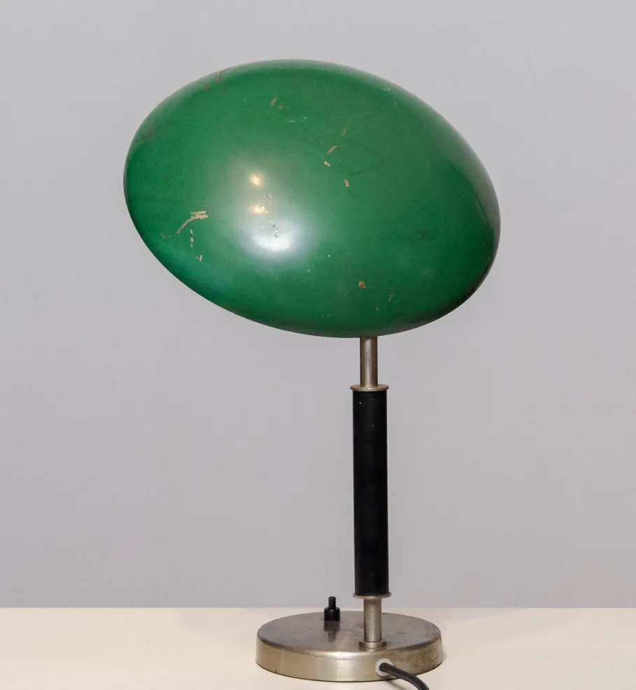 Pamono Green and Metal Table Lamp attributed to Harald Notini for Arvid Böhlmarks, 1930s