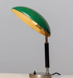 Pamono Green and Metal Table Lamp attributed to Harald Notini for Arvid Böhlmarks, 1930s
