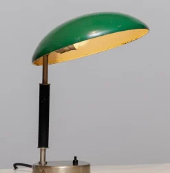 Pamono Green and Metal Table Lamp attributed to Harald Notini for Arvid Böhlmarks, 1930s