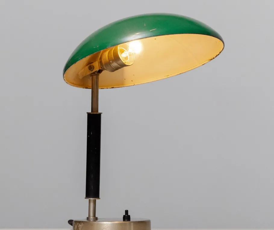 Pamono Green and Metal Table Lamp attributed to Harald Notini for Arvid Böhlmarks, 1930s