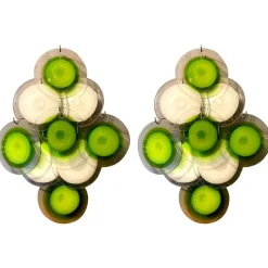 Hot Pamono Green and White Disc Murano Glass Sconces or Wall Lights, Set of 2