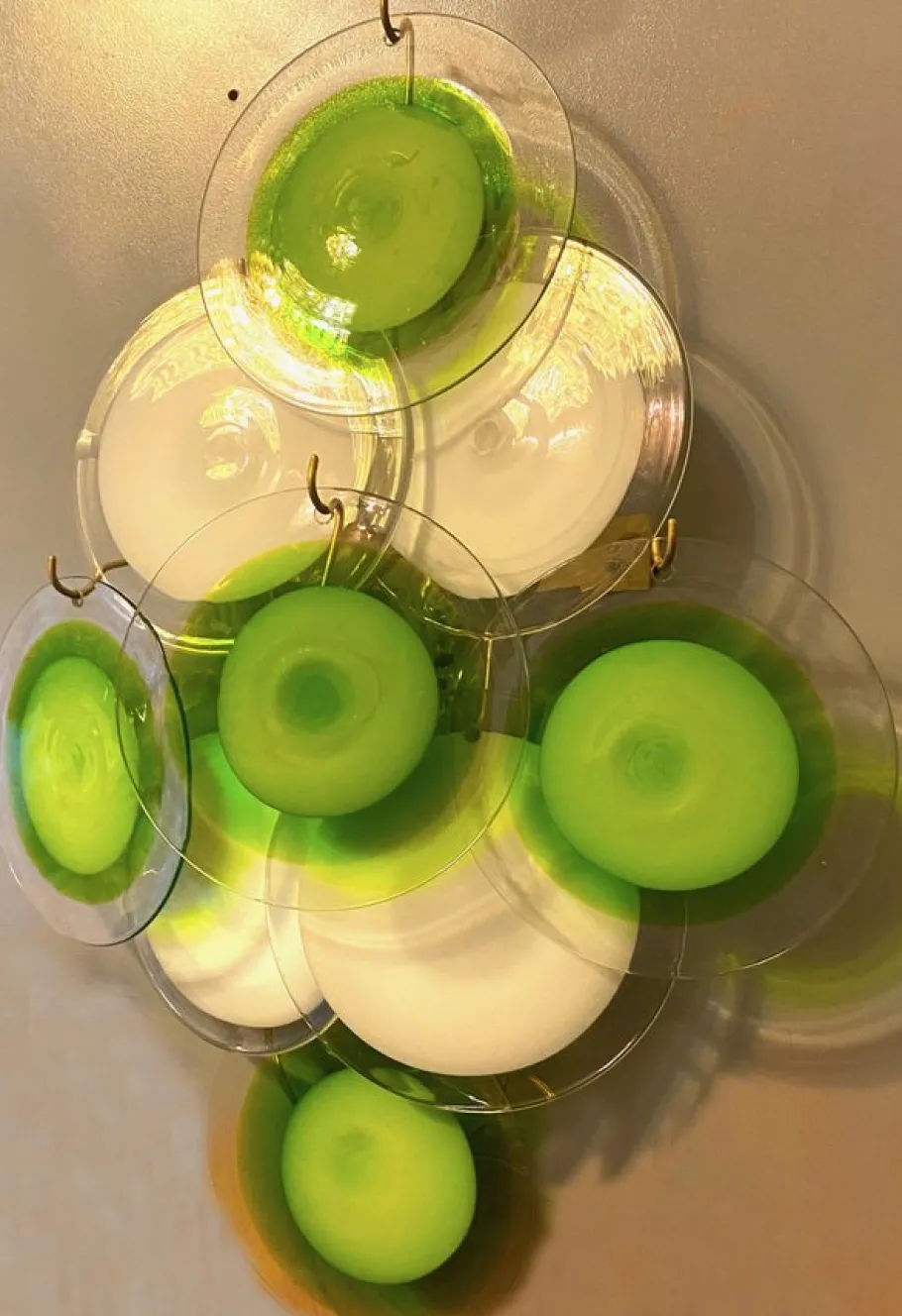 Hot Pamono Green and White Disc Murano Glass Sconces or Wall Lights, Set of 2