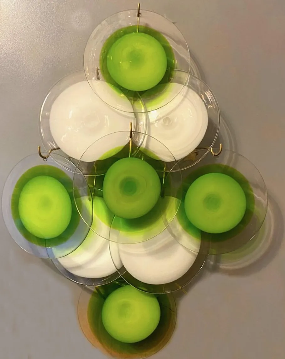 Hot Pamono Green and White Disc Murano Glass Sconces or Wall Lights, Set of 2