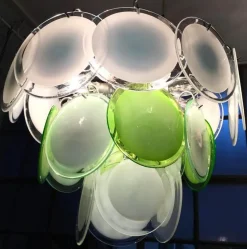 Hot Pamono Green and White Disc Murano Glass Sconces or Wall Lights, Set of 2