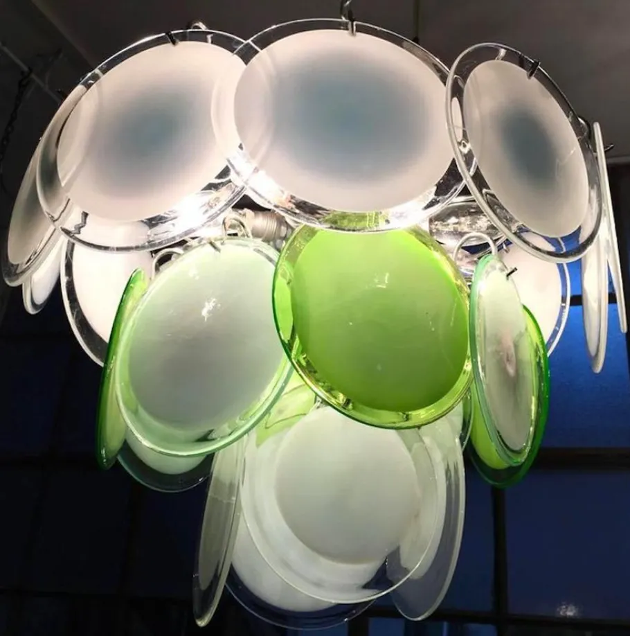 Hot Pamono Green and White Disc Murano Glass Sconces or Wall Lights, Set of 2