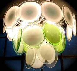 Hot Pamono Green and White Disc Murano Glass Sconces or Wall Lights, Set of 2