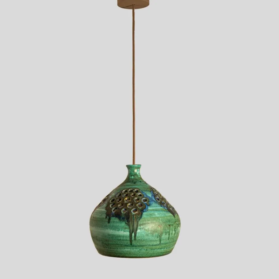 Online Pamono Green, Blue and Brown Ceramic Pendant, Denmark, 1960s