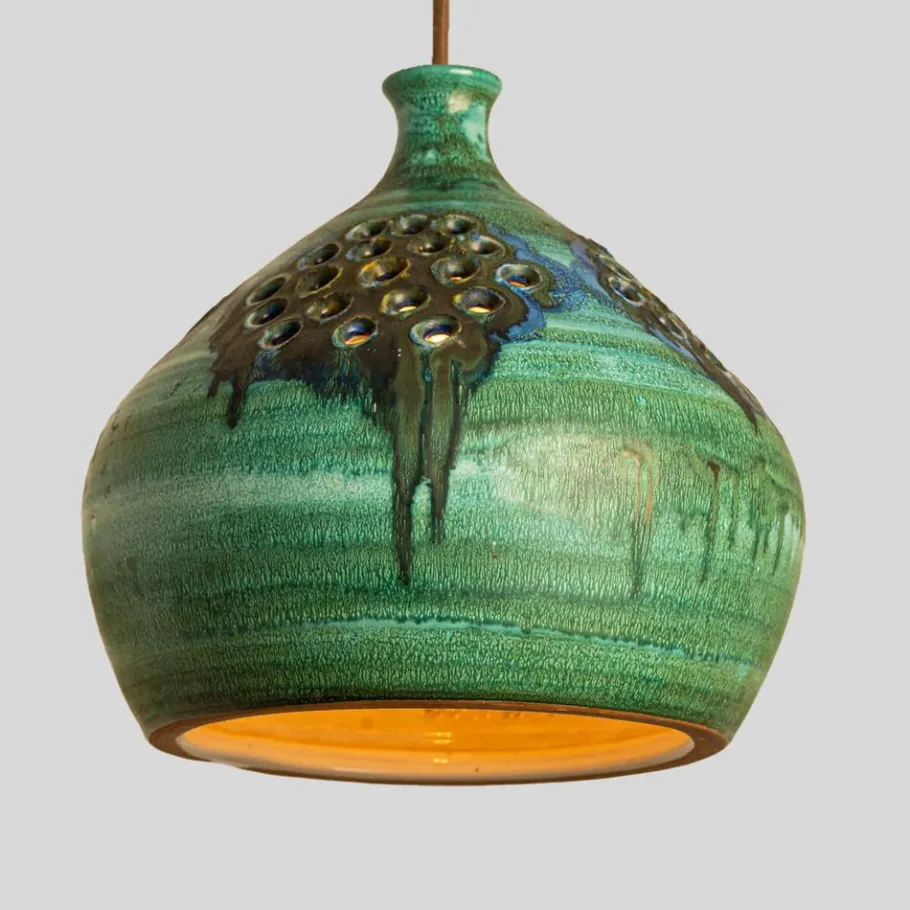 Online Pamono Green, Blue and Brown Ceramic Pendant, Denmark, 1960s