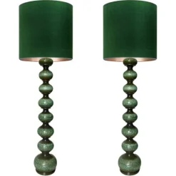 Pamono Green Ceramic Floor Lamp from Kaiser with Silk Lampshade, 1960