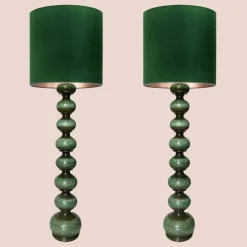 Pamono Green Ceramic Floor Lamp from Kaiser with Silk Lampshade, 1960
