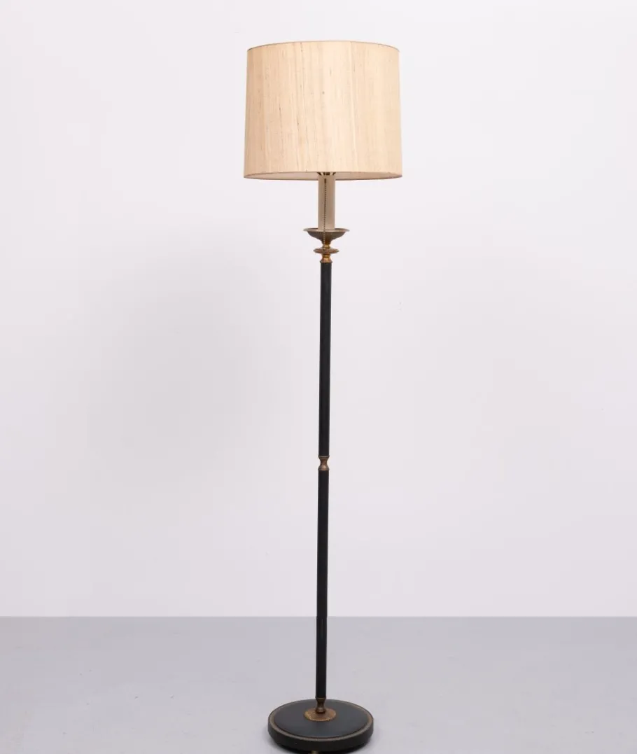 Sale Pamono Green Leather Floor Lamp in the style of Jacques Adnet, France, 1950s