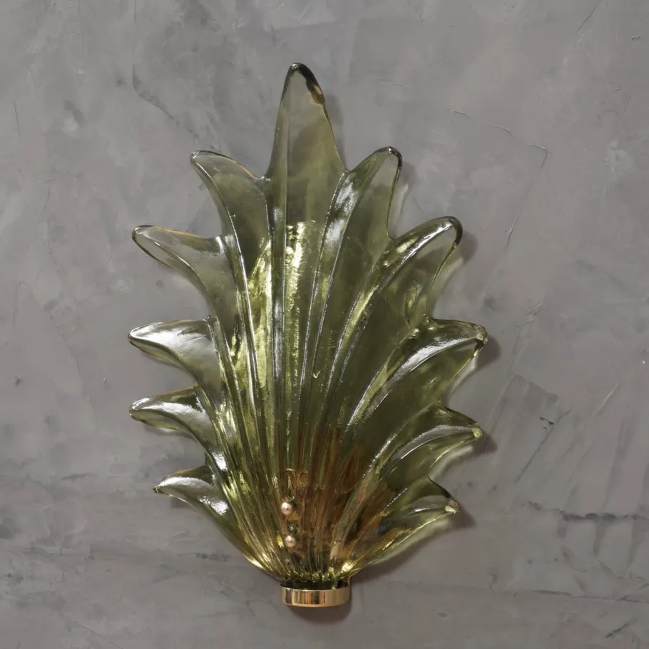Clearance Pamono Green Murano Glass and Brass Wall Sconce, 2000