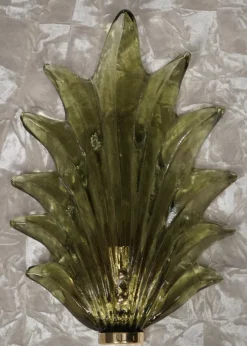 Clearance Pamono Green Murano Glass and Brass Wall Sconce, 2000