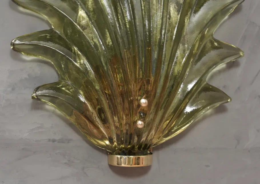 Clearance Pamono Green Murano Glass and Brass Wall Sconce, 2000