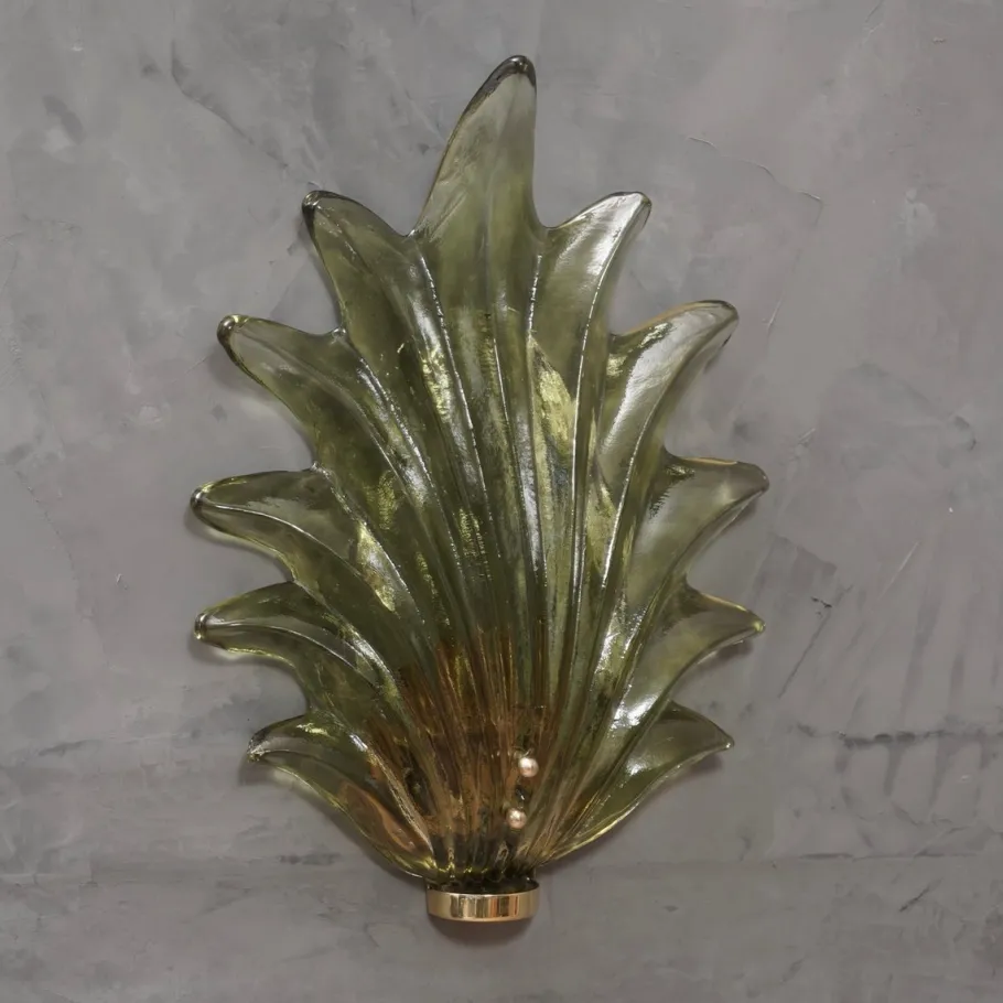 Clearance Pamono Green Murano Glass and Brass Wall Sconce, 2000