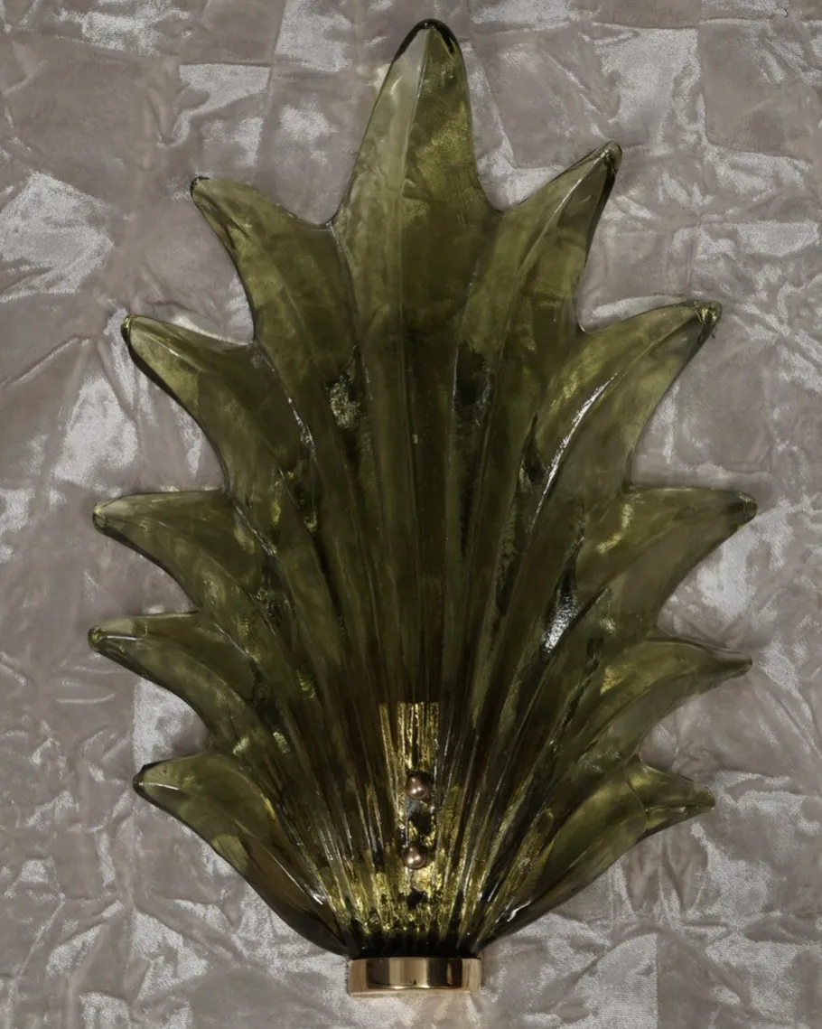 Clearance Pamono Green Murano Glass and Brass Wall Sconce, 2000