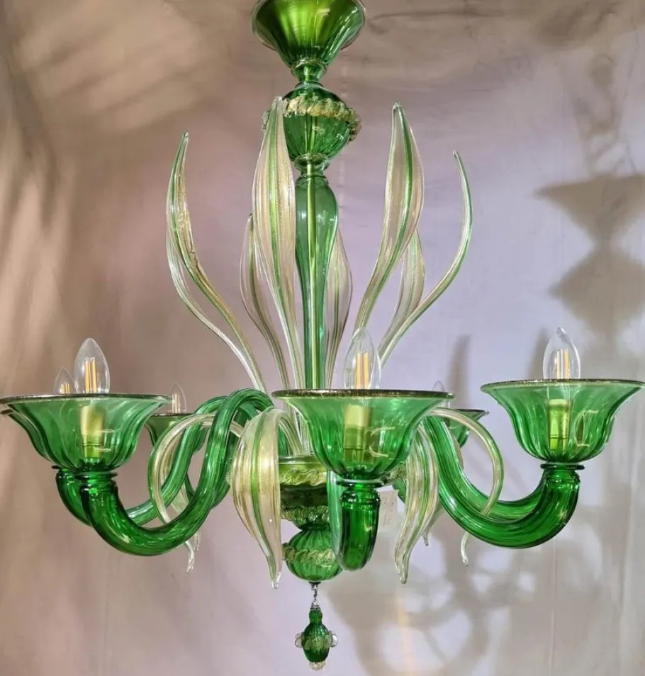 New Pamono Green Murano Glass Chandelier, Venice, 1990s