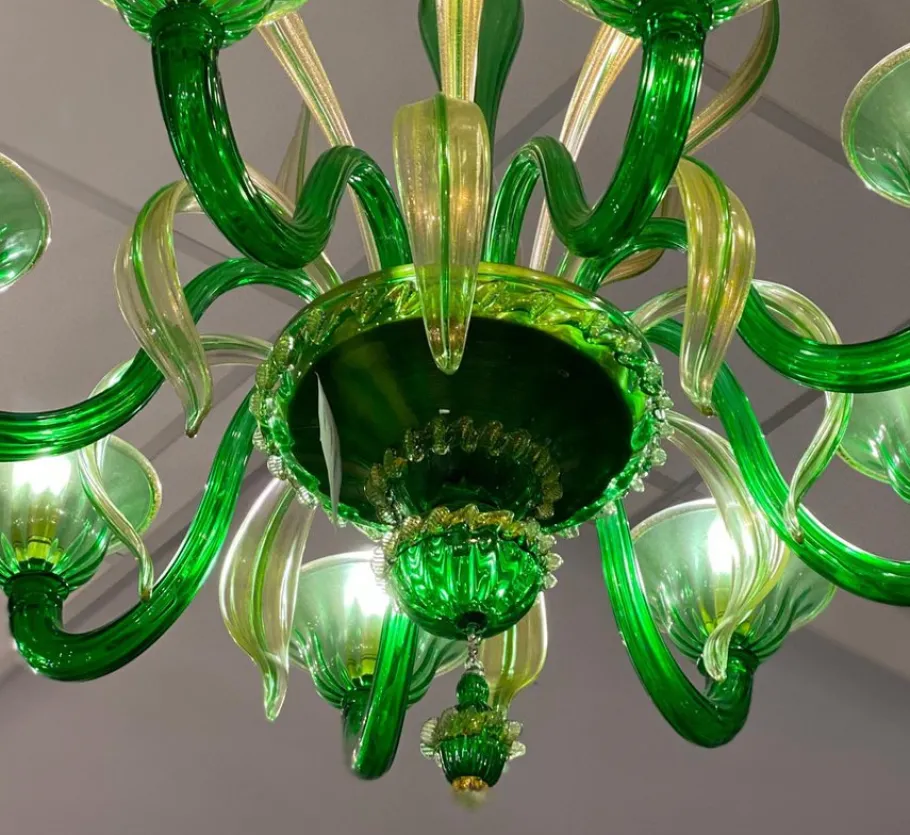 New Pamono Green Murano Glass Chandelier, Venice, 1990s