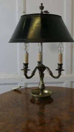 Clearance Pamono Green Toleware and Brass Triple Bouillotte Desk Lamp, France, 1890s